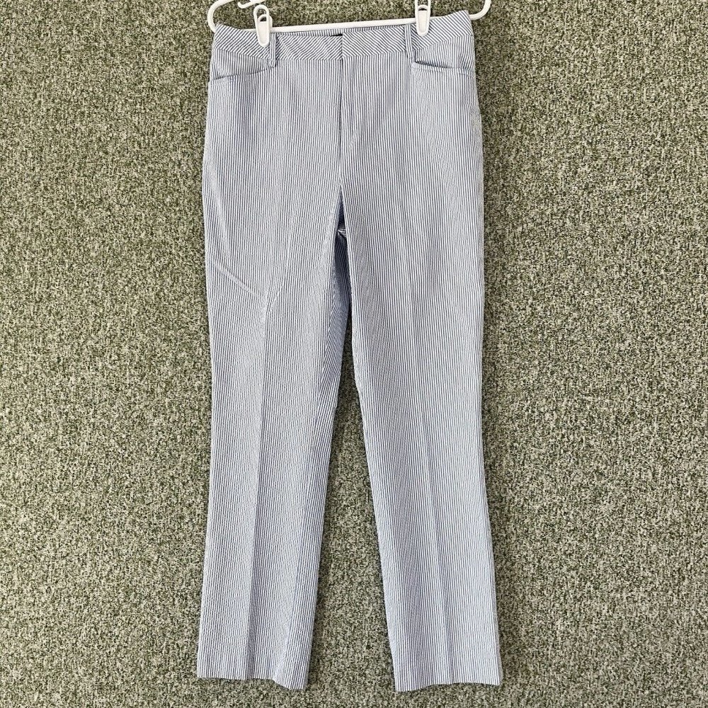 Lauren Ralph Lauren 8 Vintage Navy Seersucker High Waist Flat Front Classic Prep